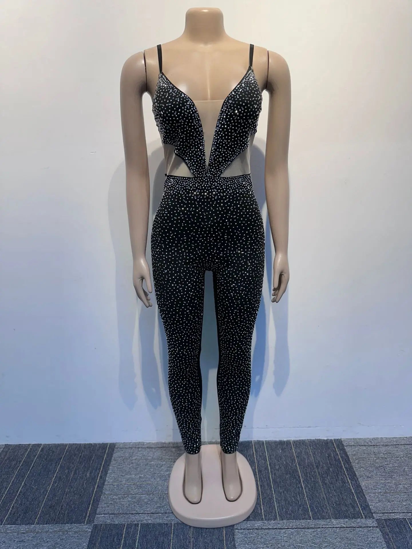 Rhinestone One Piece Sexy Jumpsuits 2023 Women Fall Winter Clothes Club Party Elegant Bodycon Silver Jumpsuit Bodysuit Playsuit