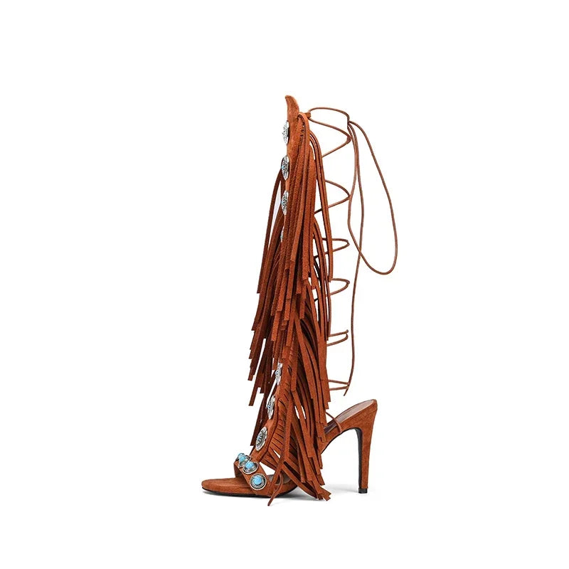 Sandalias Mujer   Summer Women Sandals Peep Toe Sexy Lace Up Knee High Shoes Zapatos De Mujer High Heels