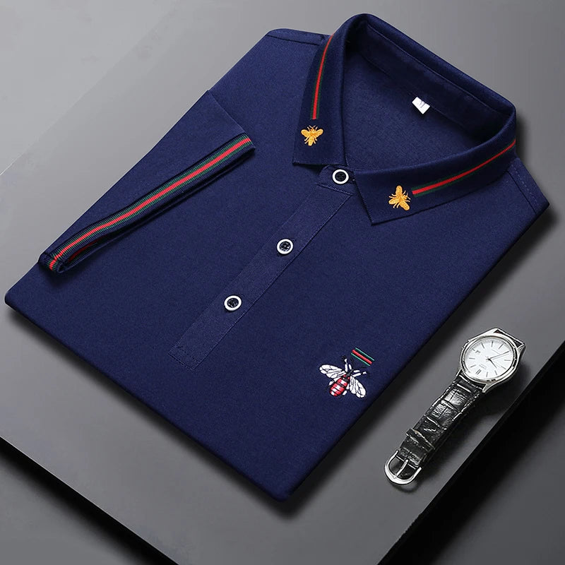 Design Brand Quality Men's Polo Shirt Lapel Bee Embroid Short Sleeved New Summer T-Shirt Business Classic Fashion Trend Menswear