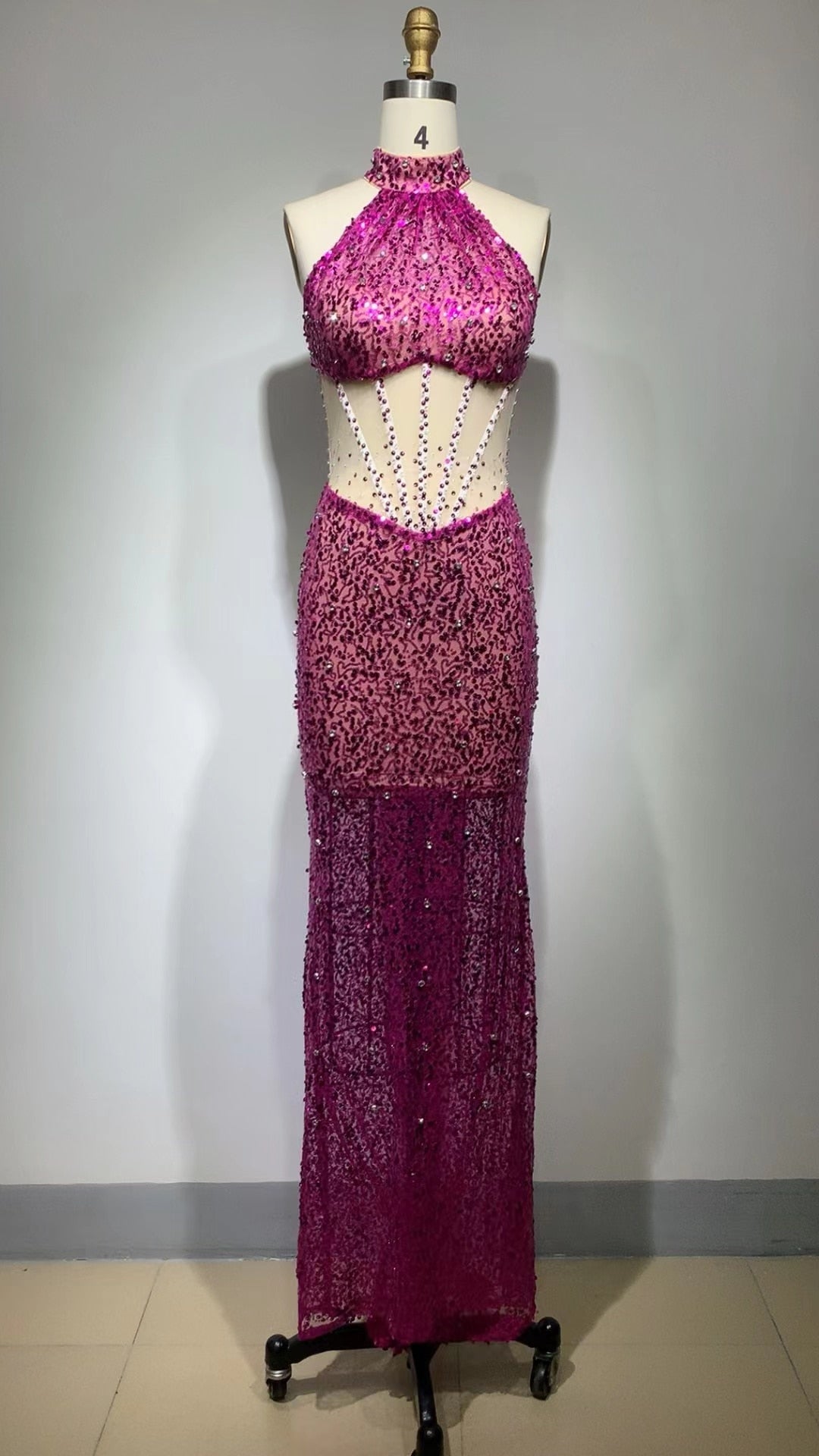 New Luxury Rosered Women Sexy Off Shoulder Sleeveless Mesh Sequines Bodycon Long Maxi 2023 Celebrate Elegant Red Carpet Dress