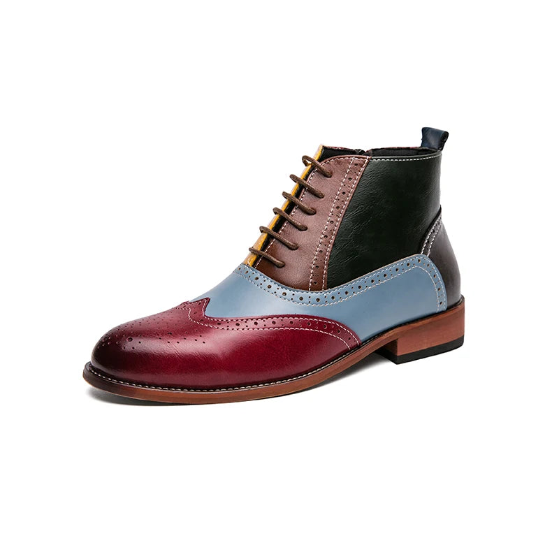 Luxury Fashion Men Leather Boots Flats British Style Sharp Pointed Color Matching Men Shoes Mens Slip-on Outdoor Flats Size 48