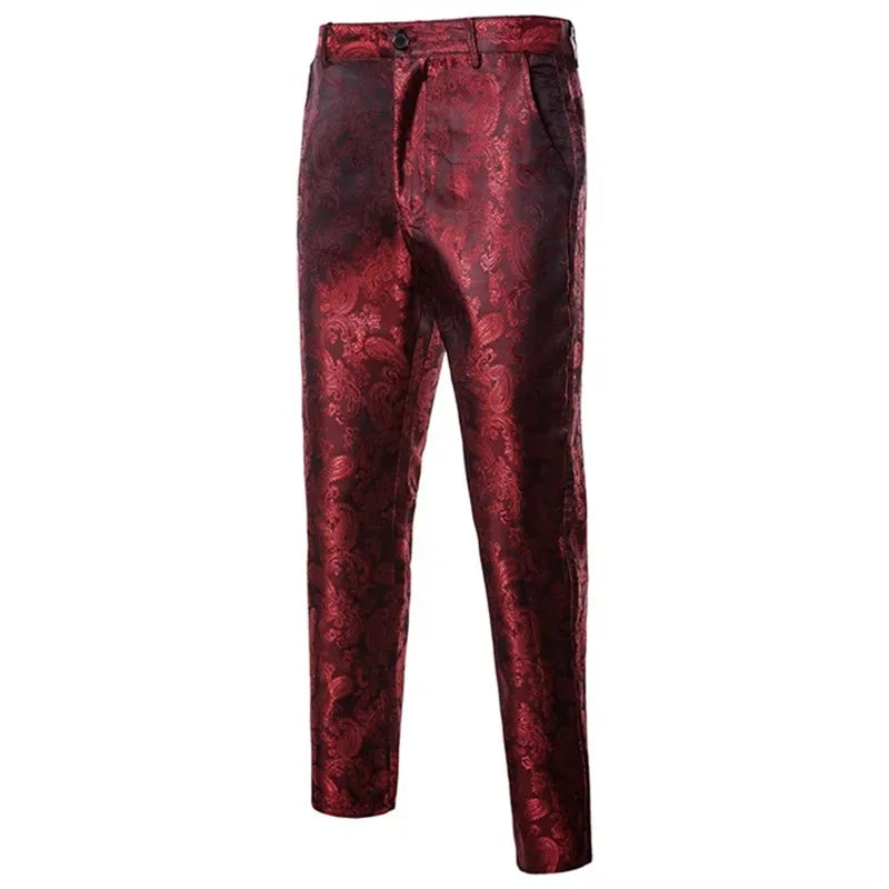 New Men Business Jacquard Suit Pants Black / Red / Purple / Navy Fashion Male Wedding Party Dress Thin Trousers