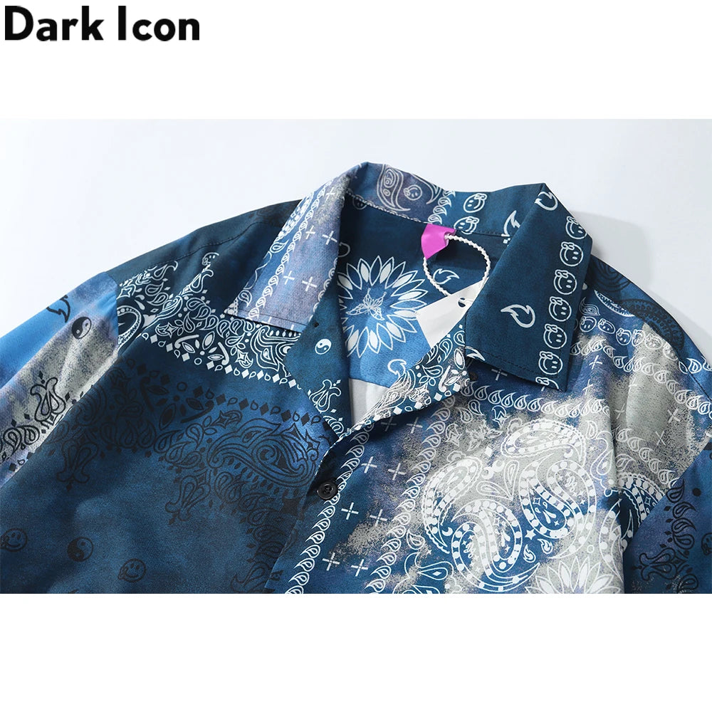 Dark Icon Tie Dyeing Bandana Button Down Shirt Men Paisley Vintage Men's Shirts Hoiday Beach Hawaiian Shirts 2023 Summer Man Clo