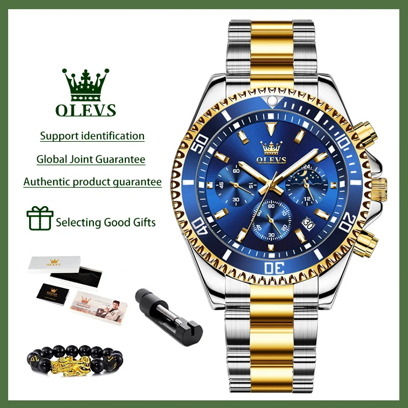 OLEVS 2870 Herrenuhren Mondphase Stahl Kalender Chronograph Original Quarz Uhr Großes Zifferblatt Luxus Sport Armbanduhren