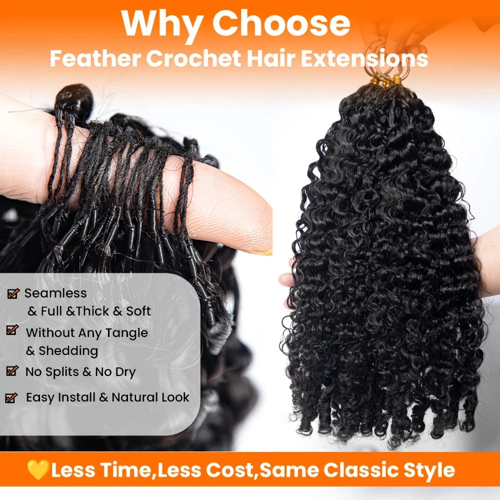 Burmese Curly Human Hair Extensions Boho Braided Pre-Looped Feather Crochet Hair with Miracle Knots Spiral Curly Hair for Braids