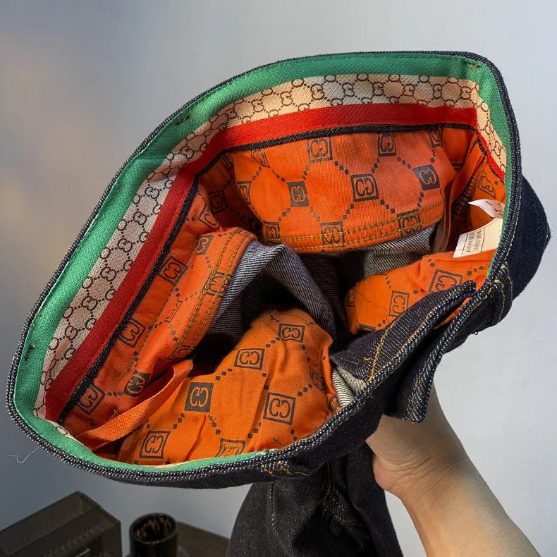 High end light luxury men jeans autumn new item dark blue fashion printed casual straight slim fit cotton washed denim pants