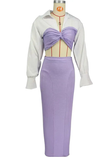 CM.YAYA Womens Two 2 Piece Sets Full Sleeve Shirt and Split Long Skirt Suit  Fall Streetwear Sexy Night Club Party Outfits