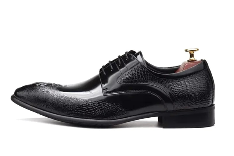 Herrenschuhe aus Krokoleder, modische Spitzenschuhe, Schnürschuhe, Lackleder, Business- und Freizeitschuhe