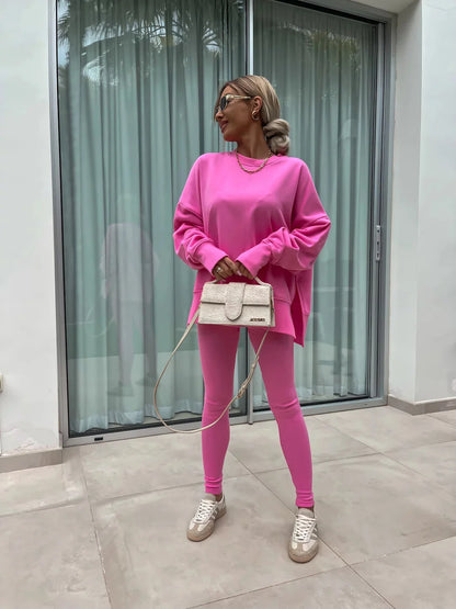 Spring summer  new Shirt  casual loose-fitting sweater tight pants 2 piece suit sets for women 2 pieces trousers sets
