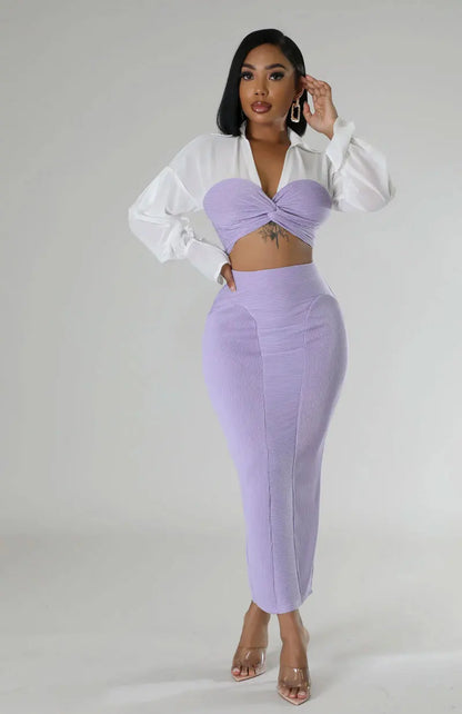 CM.YAYA Womens Two 2 Piece Sets Full Sleeve Shirt and Split Long Skirt Suit  Fall Streetwear Sexy Night Club Party Outfits
