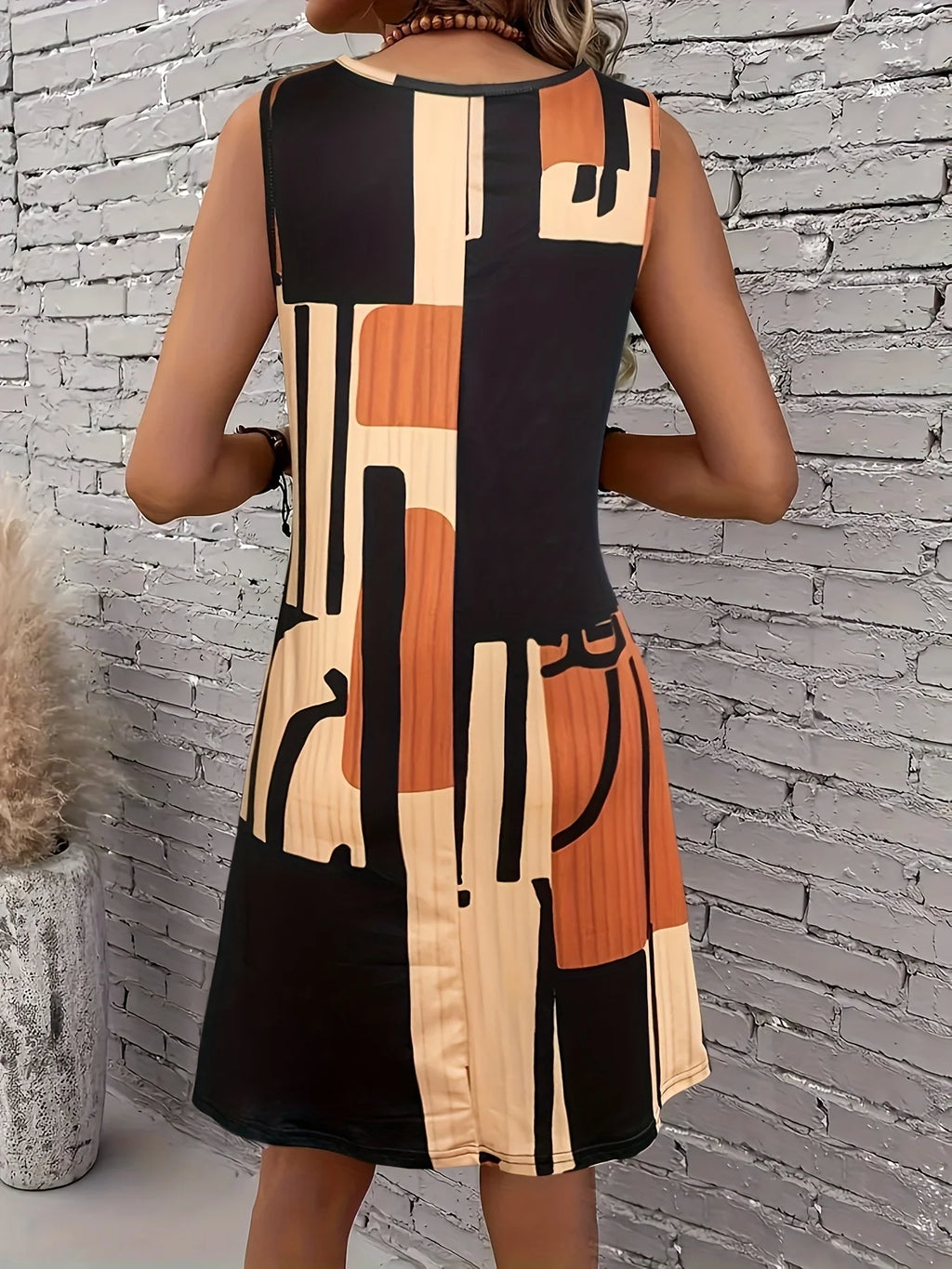 Spring&Summer Women's Geometric Pattern Sleeveless Dress For Summer Vacation,dresses for women summer?Women Bohemia Midi Dresses