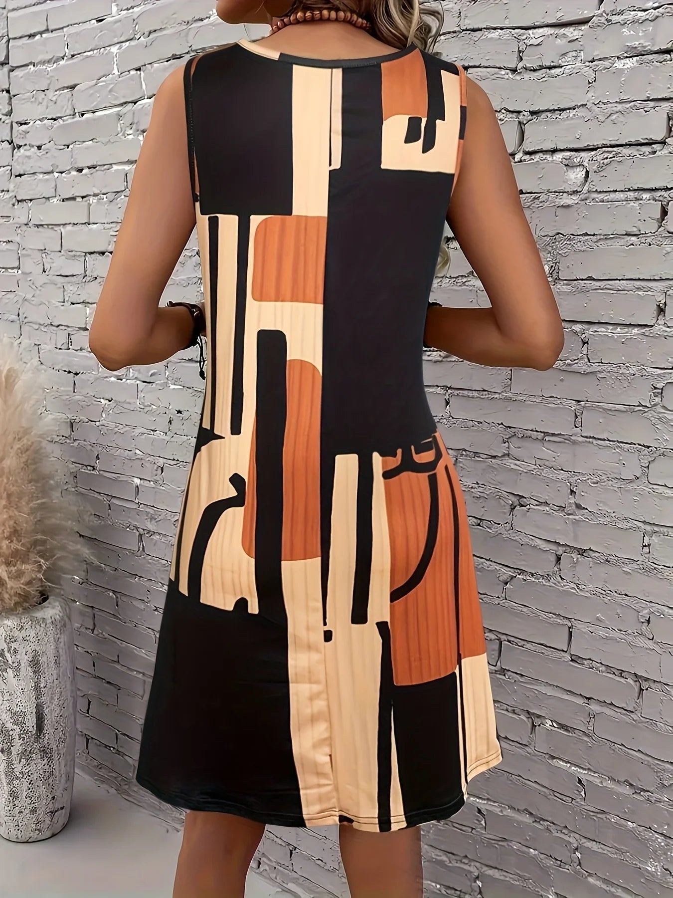 Spring&Summer Women's Geometric Pattern Sleeveless Dress For Summer Vacation,dresses for women summer?Women Bohemia Midi Dresses