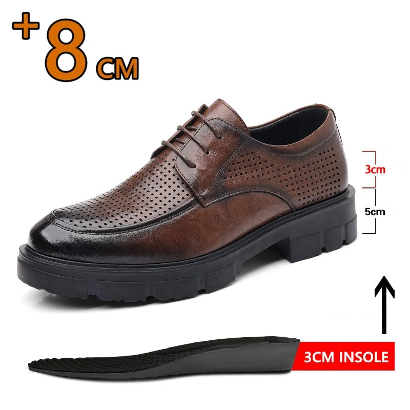 Men Dress Elevator Shoes Platform Breathable Lift Casual Business Luxury Genuine Leather Heightening Shoes 5/8/10CM Taller Male