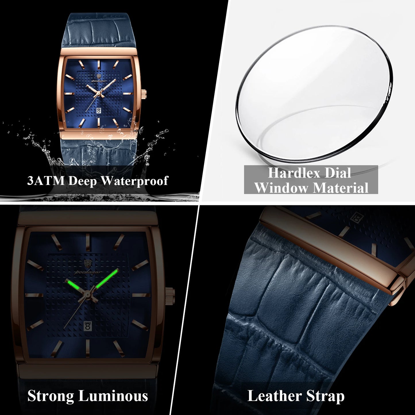 POEDAGAR Top High Quality Men Clock Date Waterproof Fashion Luminous Watch For Man Leather Luxury Men's Quartz Watches Reloj+Box