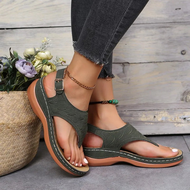 2023 Summer Women Strap Sandals Women's Flats Open Toe Solid Casual Shoes Rome Wedges Thong Sandals Sexy Ladies Shoes