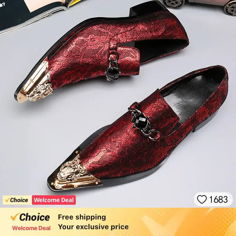 2025 Western Fashion Spitz zulaufende Metallkappe Abendschuhe Blau Grau Party Hochzeit Lederschuhe für Herren