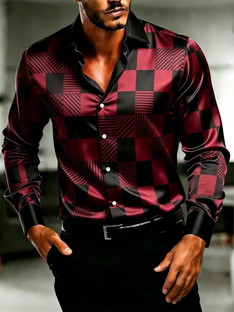 New Colorful Fluid Art Printed Men's Long Sleeve Shirt Trendy Brand Personalized Casual Slimming Shirt