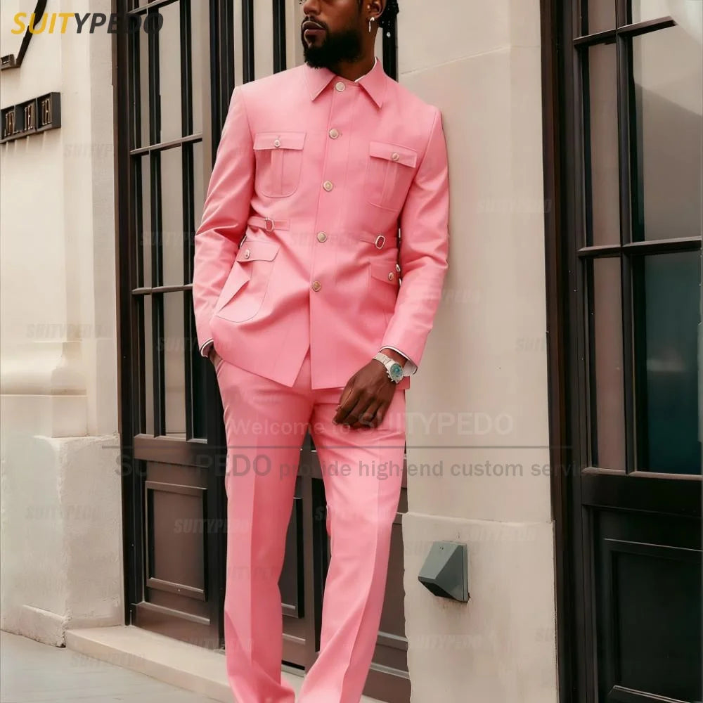 Fashion Men's Suits Slim Fit Blazer And Pants 2 Pieces  Elegant Tailor-made Latest Luxury Business Party Wedding Tuxedos for Men