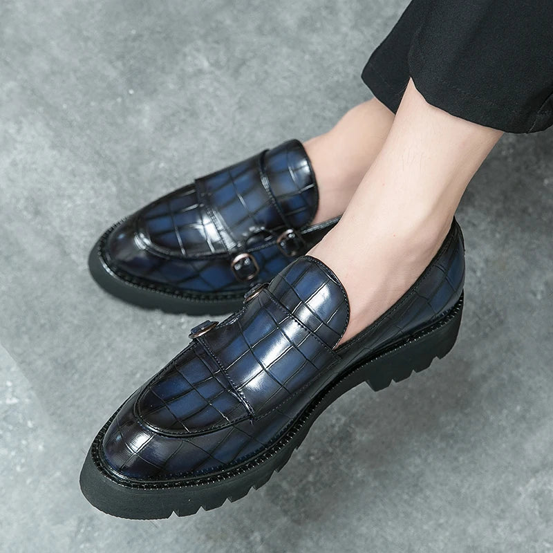 Dicke Sohle Loafer Persönlichkeit Mann Party Hochzeitsschuhe Weiche Sohle Street Style Herrenmode Mönchsschnalle Schuhe Handgemacht