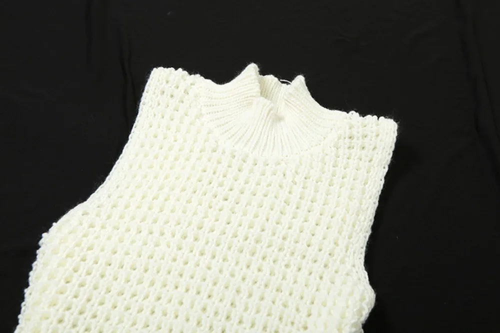 FAGADOER Fashion Tassels Hollow Out Splicing Mini Dresses 2024 Women Round Neck Sleeveless Slim Vestidos Elegant Lady Clothing