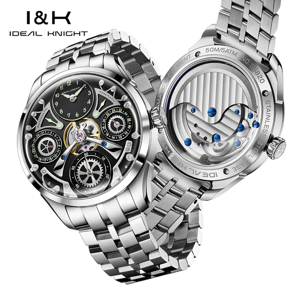 IDEAL KNIGHT 6820 Watches For Man High Quality Tourbillon 50M Waterproof Mechanical Watch 316 Stainless Steel Luxury Man Gifts
