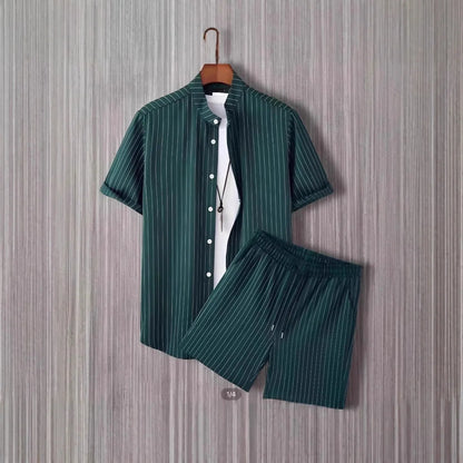 Comfortable Coconut trees leaves color blocking 3D Print shirt +Shorts Two Piece Set Short Sleeve Flip collar shirts half pants