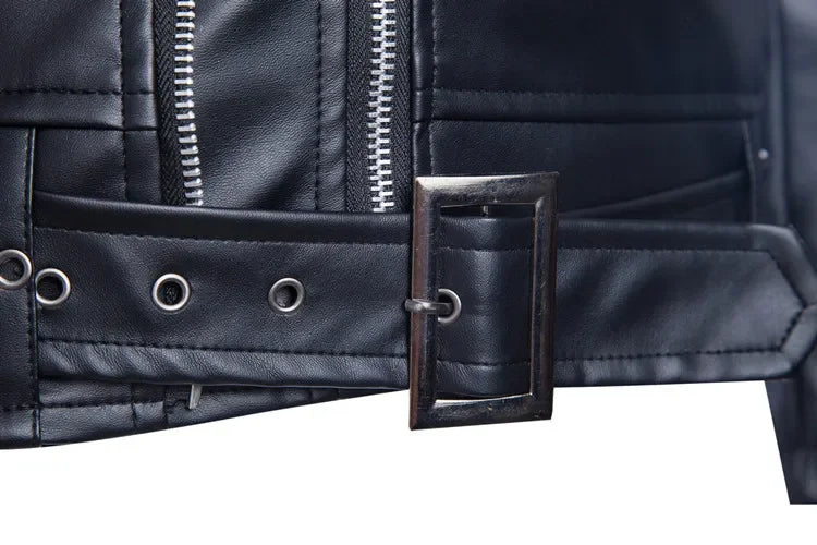 2026 Men's Biker Leather Jacket Large Size Stand Collar Zipper Colorful Jacket Youth Outerwear Casual Loose Fit Winter Coat