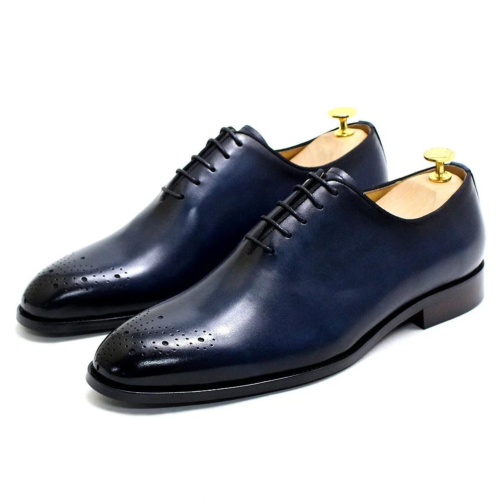 Italienische Herren-Business-Schuhe Echtes Leder Handgefertigt Klassische Whole-Cut Oxford Schnürschuhe für Herren