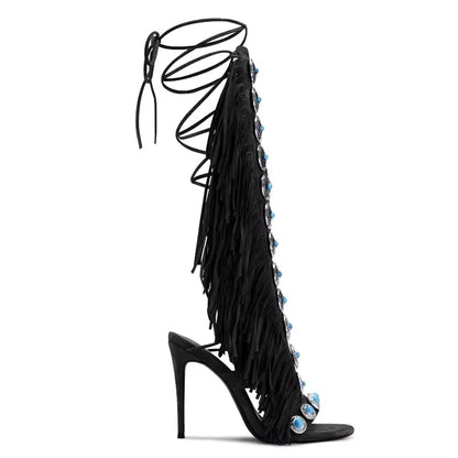 Sandalias Mujer   Summer Women Sandals Peep Toe Sexy Lace Up Knee High Shoes Zapatos De Mujer High Heels