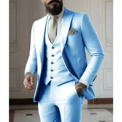 Sage Green Men's Slim Fit 3 Piece Suits (Jacket+Vest+Pant) Wedding Groom Tuxedos Prom Formal Male Party Blazers