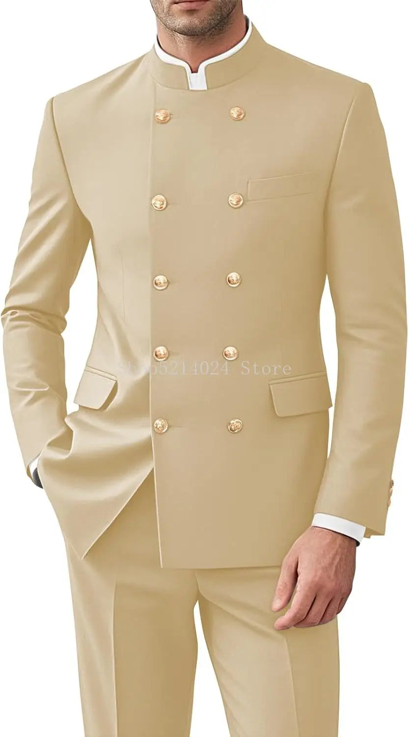 Men 2 Pieces  Suit   Suits for Men Gold Button Jacket Pant Set Traditional Wedding