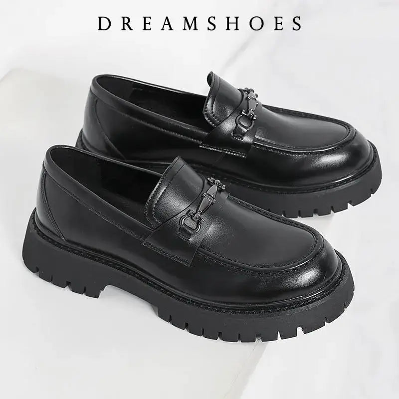 Britischer Stil Metall Schnalle Slipper Herren Dicksohlige Hochzeitsschuhe Neue Formelle Business Komfort Schuhe Slip-on Leder Freizeitschuhe