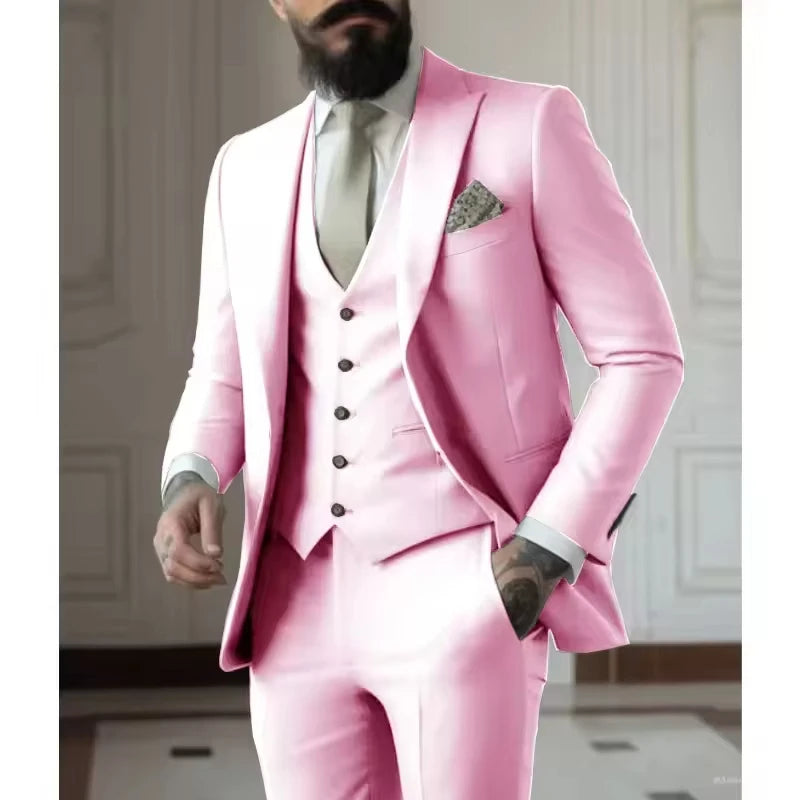 Sage Green Men's Slim Fit 3 Piece Suits (Jacket+Vest+Pant) Wedding Groom Tuxedos Prom Formal Male Party Blazers