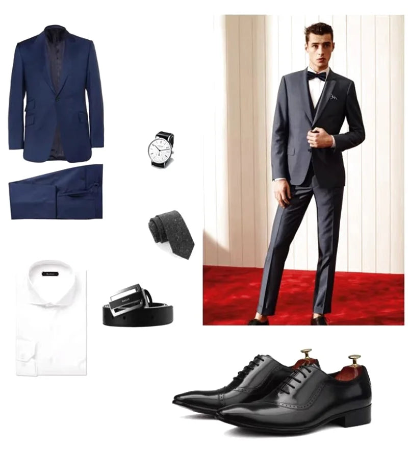 High Quality Cowhide Leather Dress Shoes For Men British Style Pointed Toe Lace-up Genuine Leather Oxford Formal Shoes