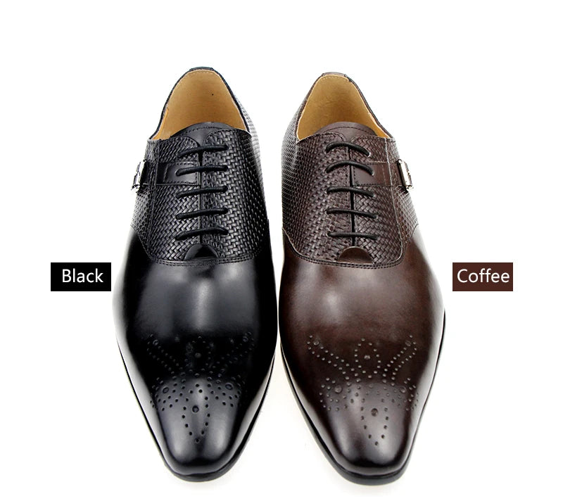 Herren Anzugschuhe aus echtem Leder, modische Business-Schuhe, Herren Hochzeitsschuhe, Loafer, Webmuster, Schnürung, tägliche Brogue-Schuhe