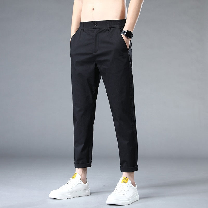 Summer Ankle-Length Casual Pants Men Thin Classic Style Fashion Slim Straight Cotton Brand Clothing Solid Color Trousers Male