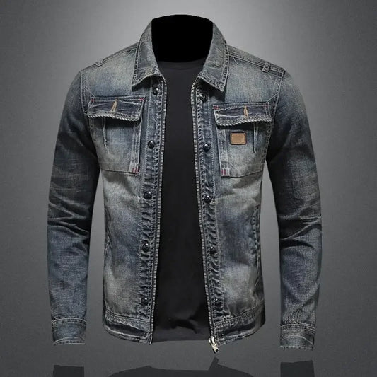 Men's Retro Classic Denim Jacket Autumn Street Trend Handsome Riding Windproof Men's Clothing High Street Casual Lapel Jacket