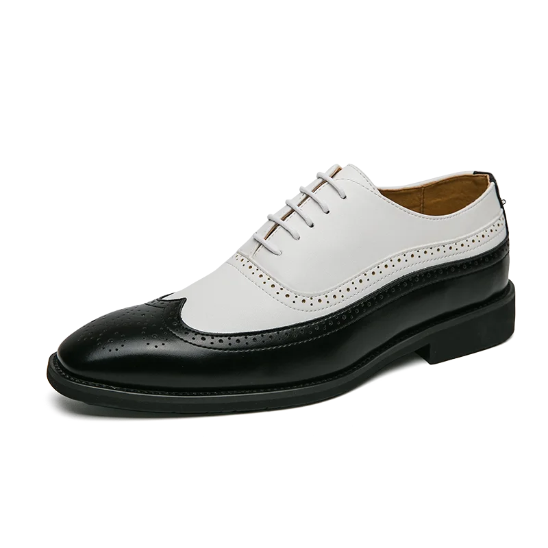 Herren Brogue-Schuhe mit Flügelkappe, Business-Oxford-Schuhe zweifarbig für Hochzeitsfeiern