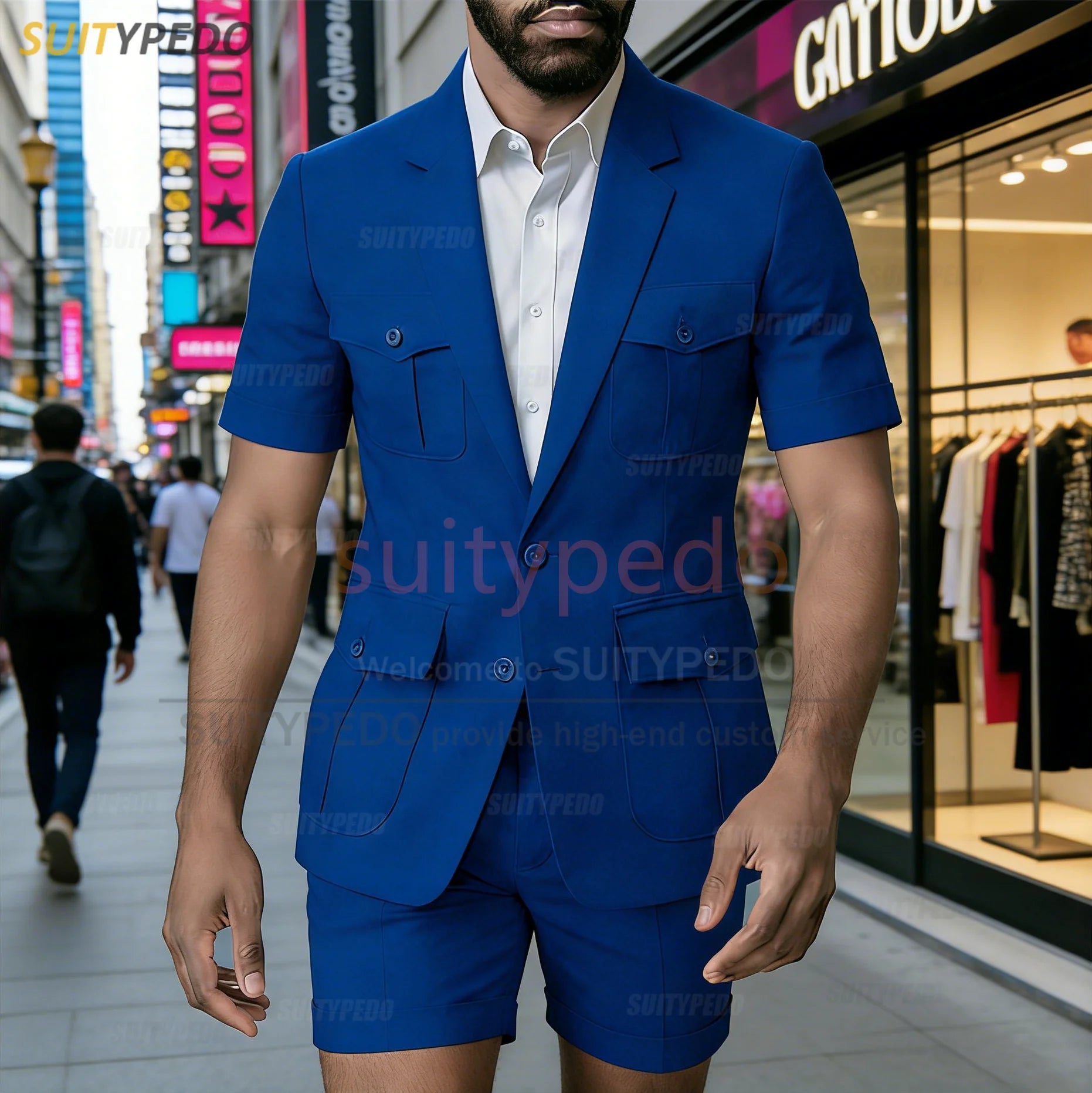 Summer New Design Men Suit Sets 2 Piecs Short Sleeves Blazer And Shorts Notch Lapel Daily Beach Wedding Party Prom Suit Attire