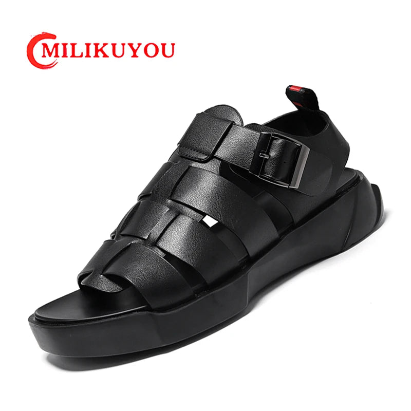Leather Men Sandals 2024 Summer Women Fashion Mens Sandals Outdoors Beach Casual Shoes Couples Durable High Quality Luxury Shoes