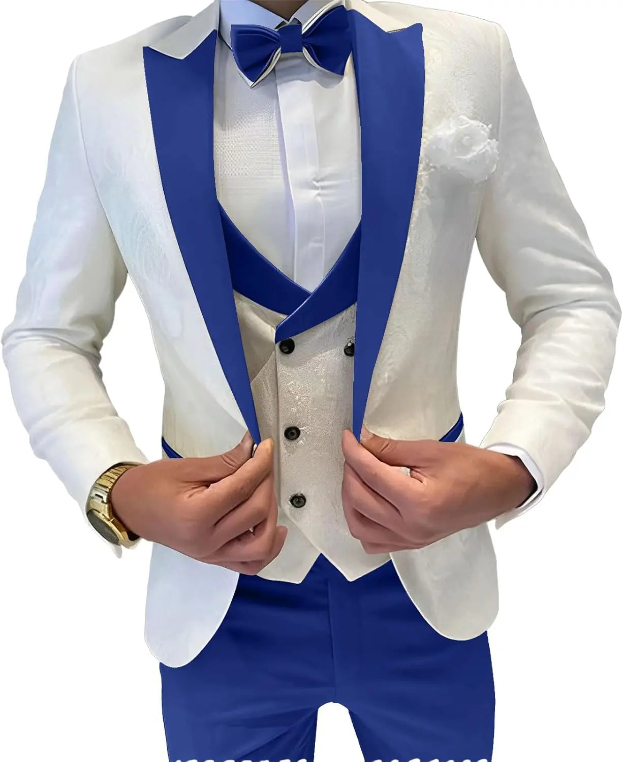 Mens Jacquard Suit 3 Piece Slim Fit Suits Prom Formal Business Suit for Men Jacket Vest Pants Wedding Suit