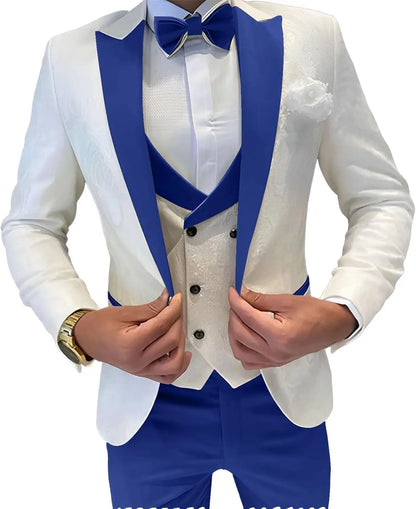 Mens Jacquard Suit 3 Piece Slim Fit Suits Prom Formal Business Suit for Men Jacket Vest Pants Wedding Suit