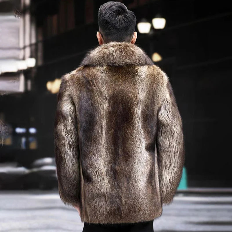 PFHQ Men's Faux Fur Mink Coat Winter Darkwear Medium Length Tide Streetwear Solid Color Warm Comfortable Casual Jackets 21Z1892