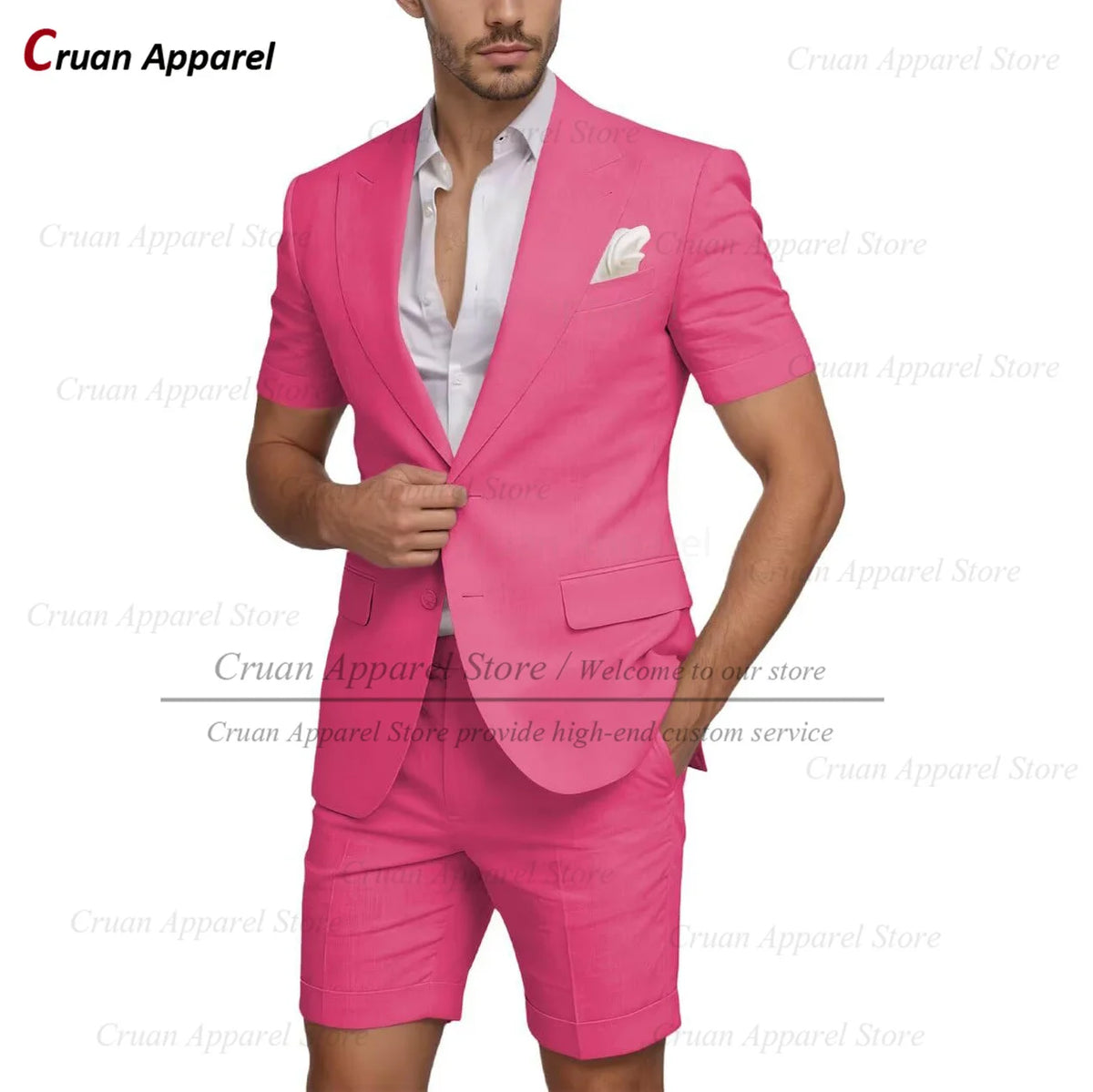 Strandleinen Herrenanzug Shorts Schmal Geschnitten Formell Trauzeuge Bräutigam Hochzeitskleid Smoking Freizeit Kurzarm-Blazer Hose 2-teilig 2026