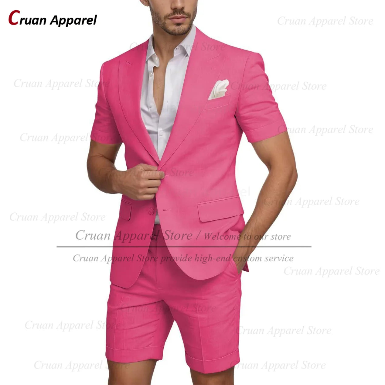 Beach Linen Men Suit Shorts Slim Fit Formal Best Man Groom Wedding Dress Tuxedo Casual Short Sleeve Blazer Pants 2 Pieces 2026
