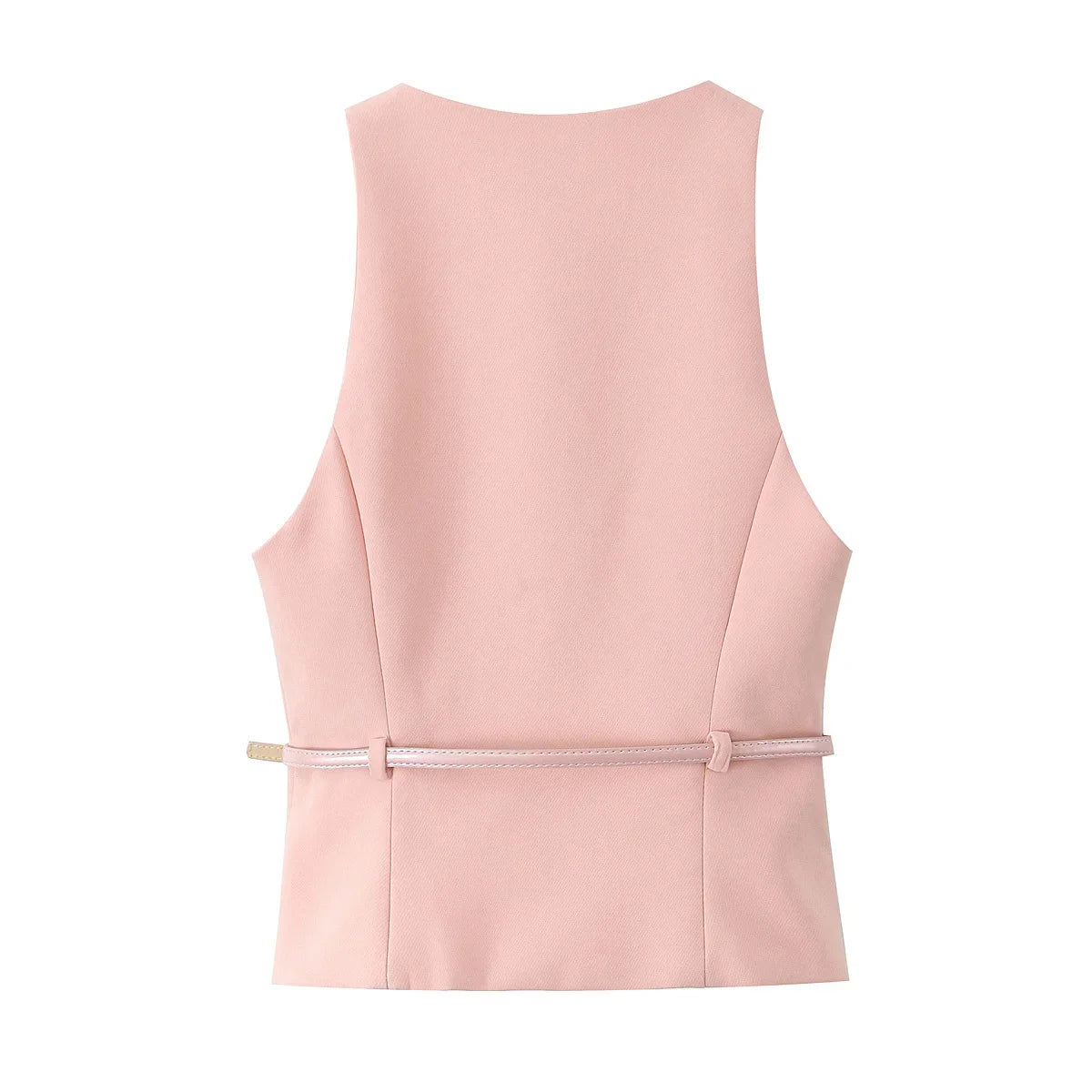 TRAFZA Vintage Chic Solid Women Suit V Neck Sleeveless Sashes Vest Blazer Straight Shorts New Fashion  Summer Office Sets