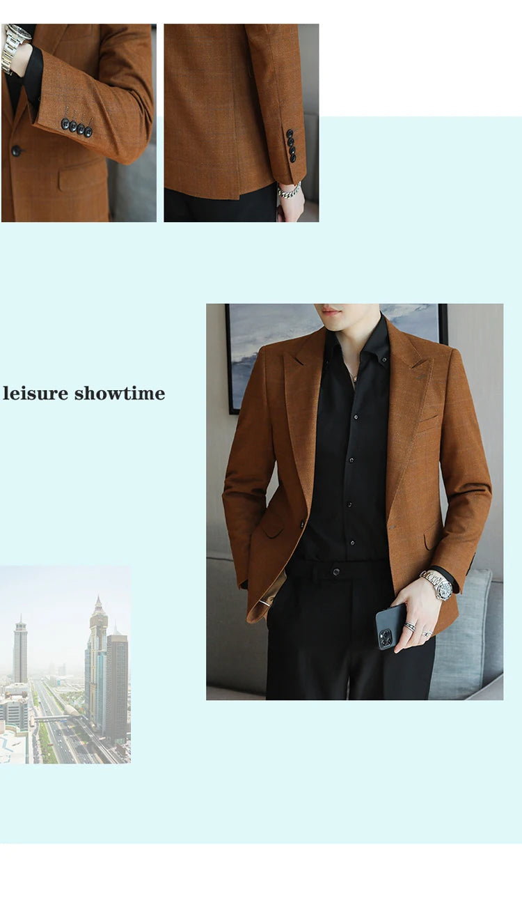 2024 New High-end Men's Two-button Suit Fashion Matching Handsome Casual Dating Slim Suit Single West Coat  Gucci Blazer Men