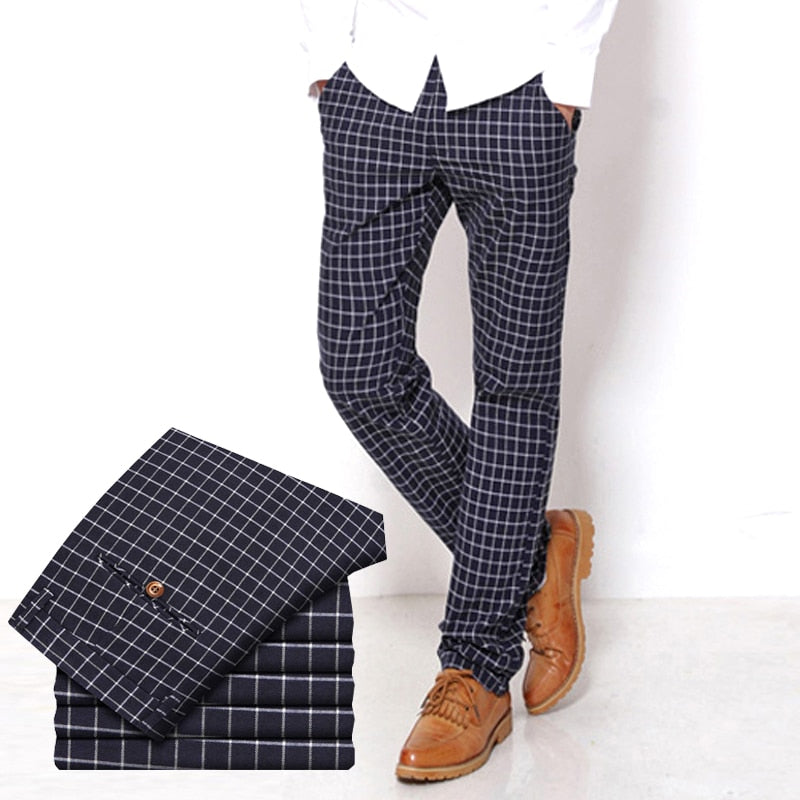 Business Formal Pants Cotton Casual Pants Men 2022 New Classic Style Straight Loose High Waist Plaid Trousers Male Brand Clothes