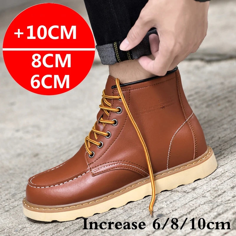 2024 Men Boots Elevator Shoes Hidden Heels High Soft Leather Heightening Shoes For Man Increase Insole 10CM 8CM 6CM Height Boots