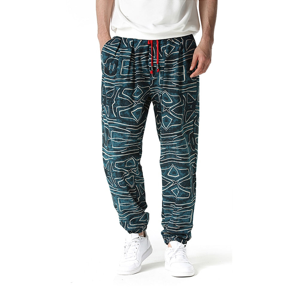 Pantaloni din bumbac, in, pentru bărbați, modă, talie mijlocie, bărbați, casual, hip hop, largi, turism, mărimi mari, îmbrăcăminte de vară, îmbrăcăminte de stradă